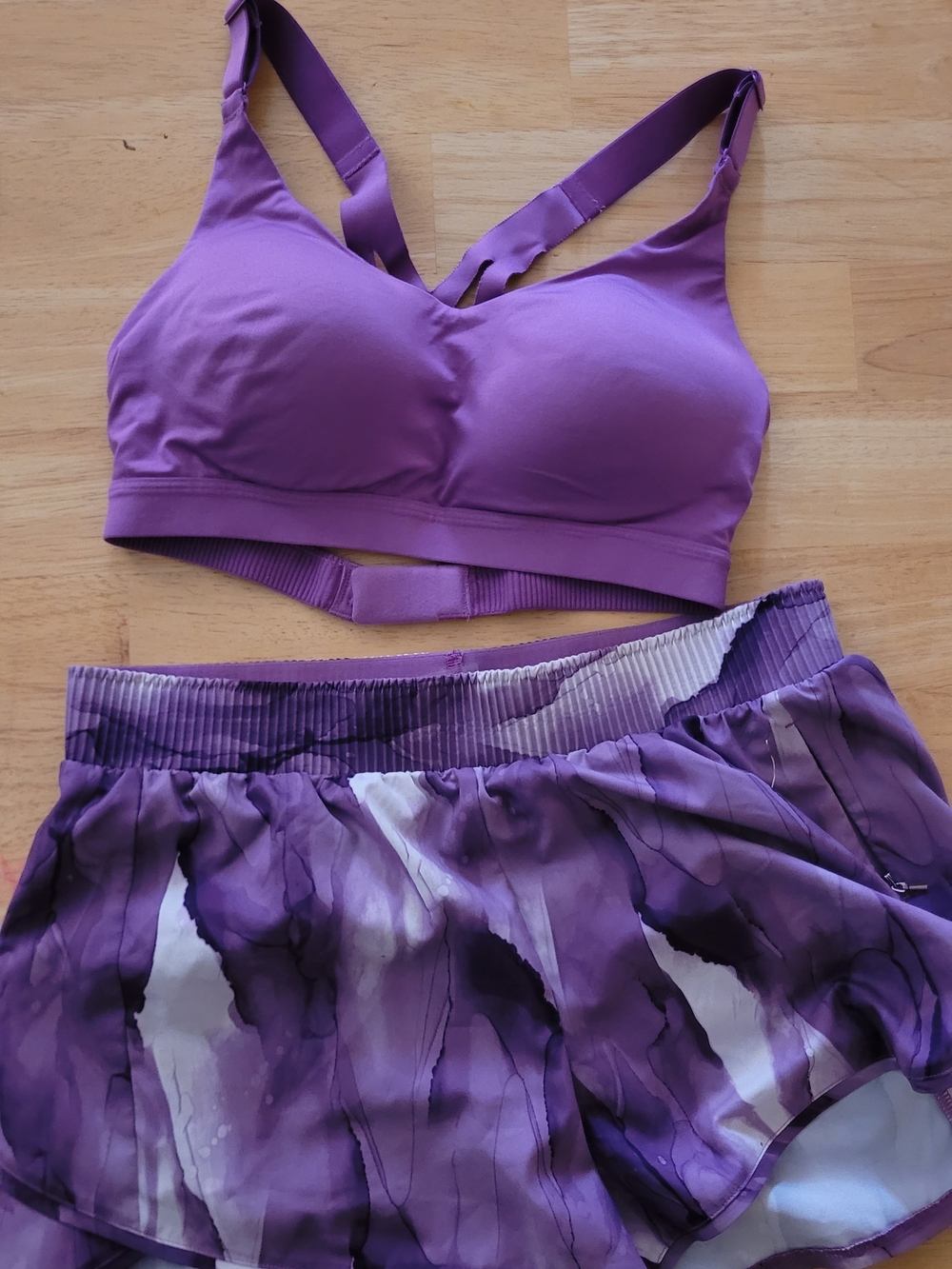Purple Women's Seamless Sports Bra and Printed Shorts Set